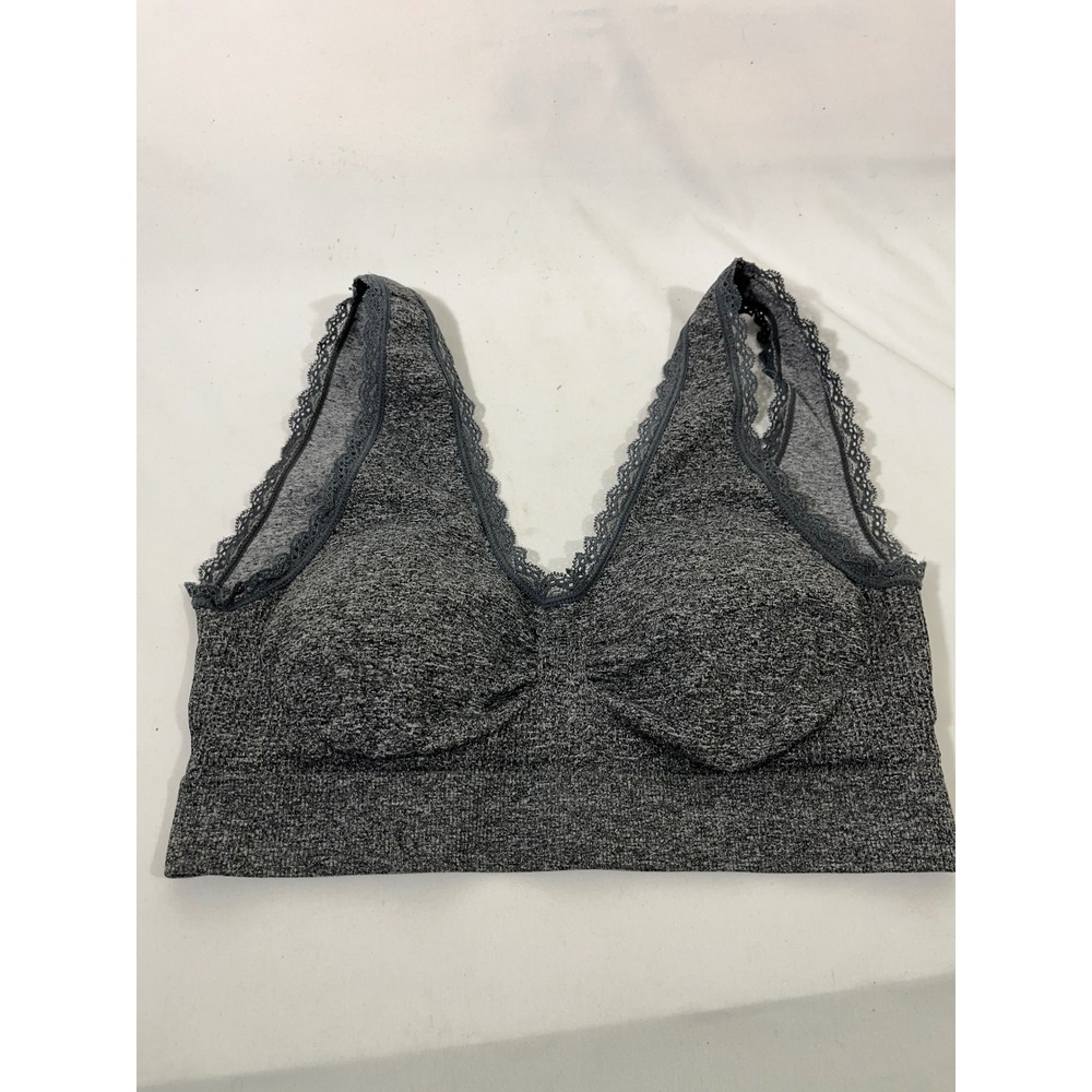 Daisy Fuentes Lace Trim Comfort Bralette Seamless Lounge Strecth Bra Gray Sz S